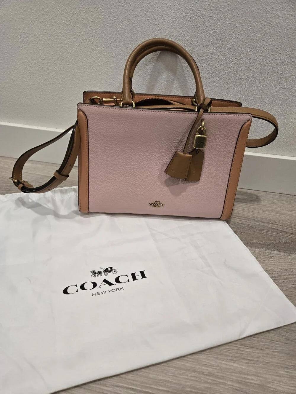 Coach Zoe Carryall 2 Way Pink and Tan Leather Satchel